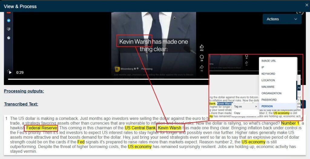 AI powered Text and Media processing with automatic Named Entity Recognition
